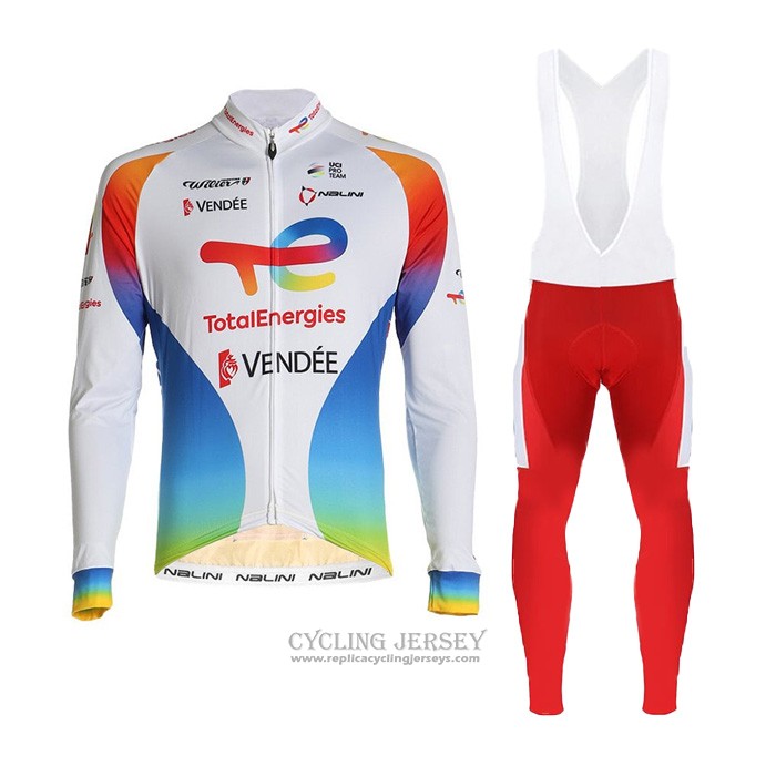 2021 Cycling Jersey Direct Energie White Red Yellow Blue Long Sleeve And Bib Tight